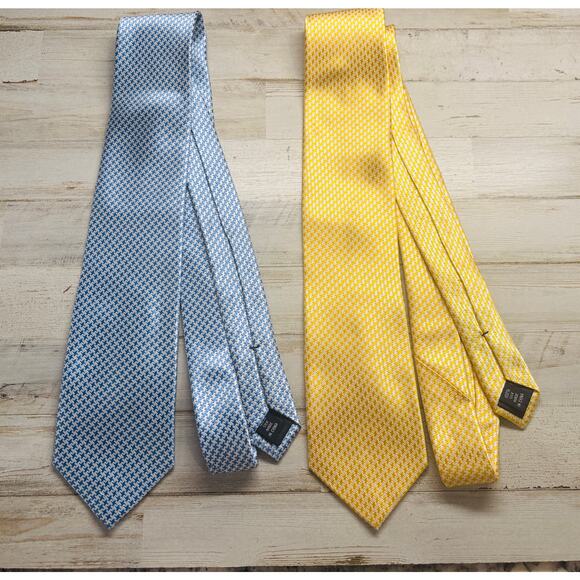 Paul Fredrick Vintage Blue and yellow 100% Silk Ties EUC - Picture 2 of 4